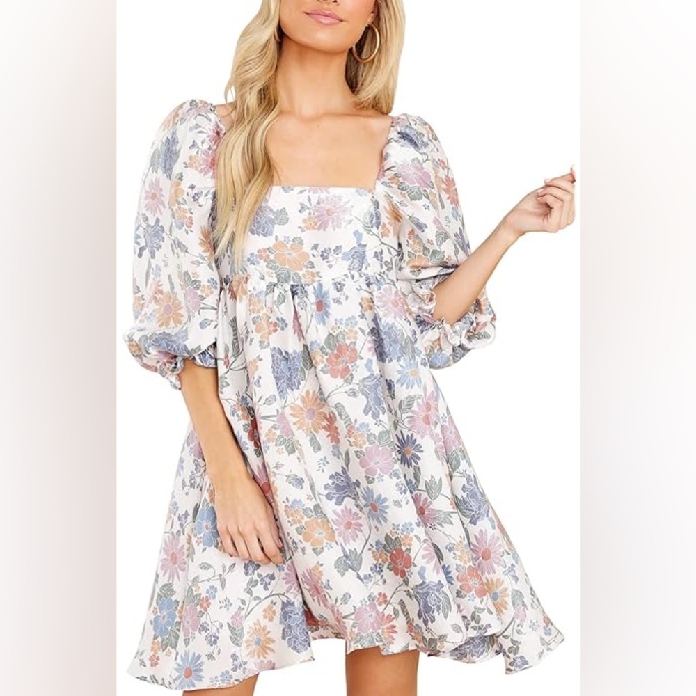 Storia Floral Puff Sleeve Mini Dress - Multicolor